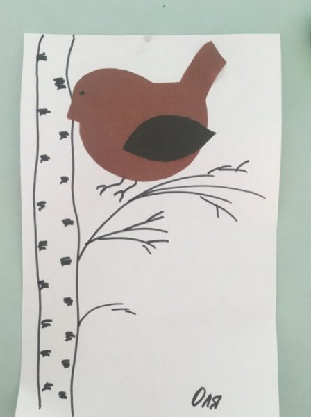 Аппликация птичка на ветке