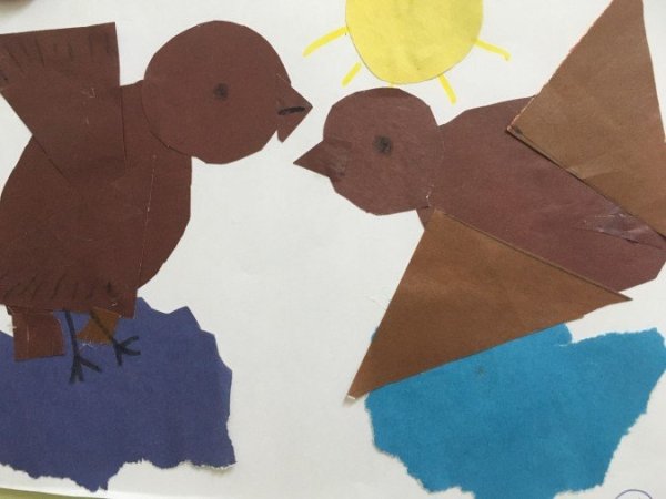 Воробьи в лужах аппликация в средней группе