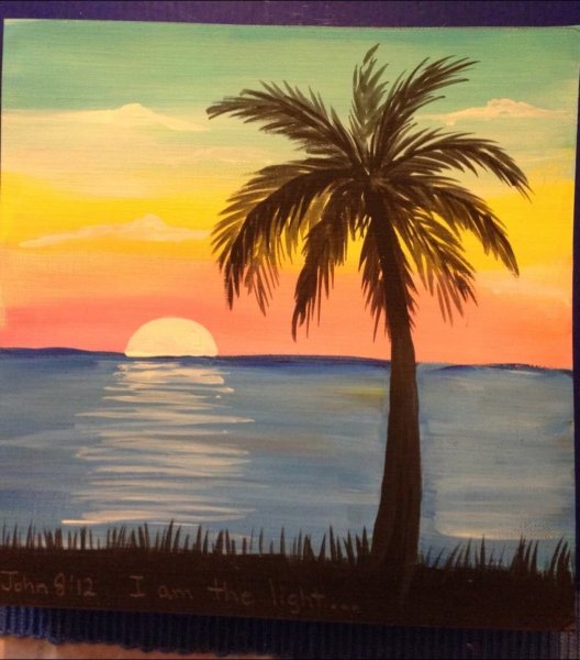 Правополушарное рисование пальмы на закате