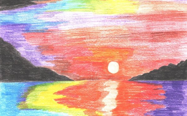 Закат на море рисунок карандашом