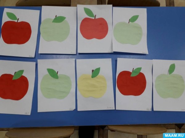 Аппликация яблоко с листочком вторая младшая группа