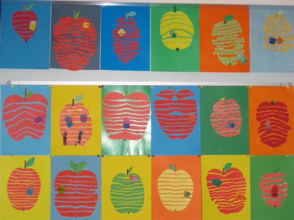 Аппликация яблочко с червячком младшая группа