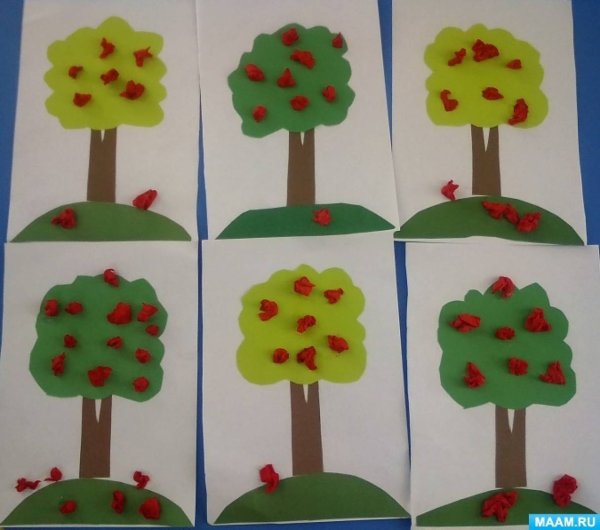 Аппликация яблоня с яблоками младшая группа