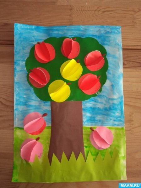 Аппликация в средней группе яблоня