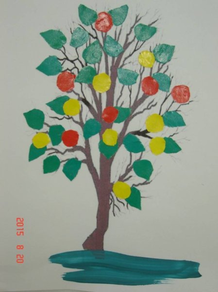 Рисование в старшей группе яблоки на дереве