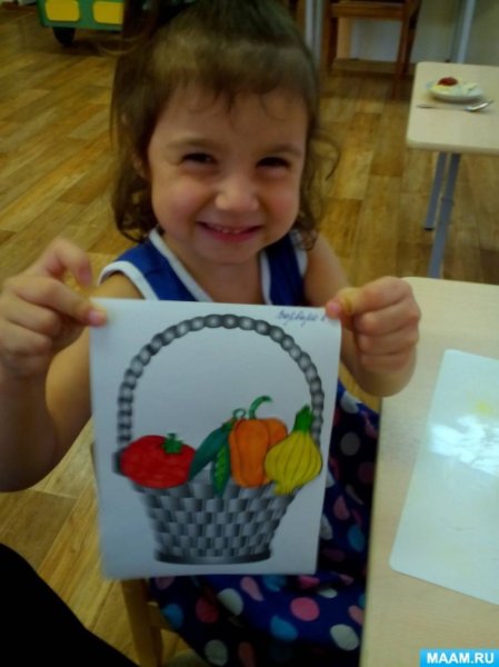 Аппликация корзина с фруктами младшая группа