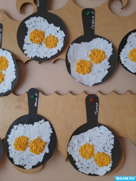 Аппликация сковородка с яичницей старшая группа