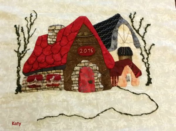 Аппликация на ткани домики