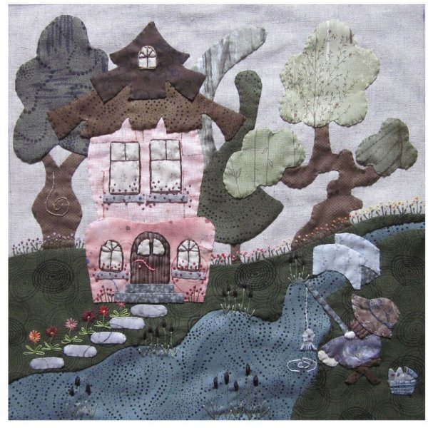 Японская аппликация из ткани домики