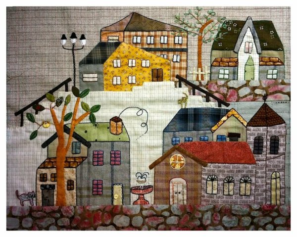 Панно из ткани домики