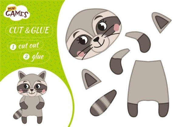 Аппликация енота из цветной бумаги