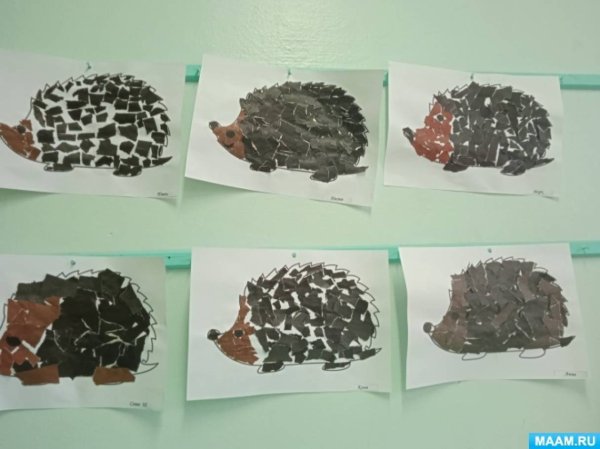 Обрывная аппликация Ежик