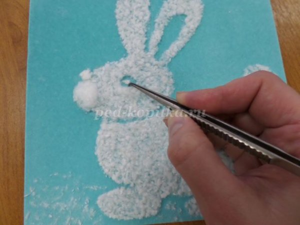 Аппликация ватой зайчик