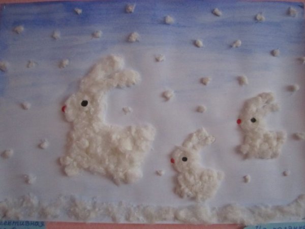 Аппликация из ваты младшая группа