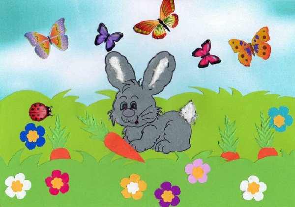 Аппликация заяц для малышей