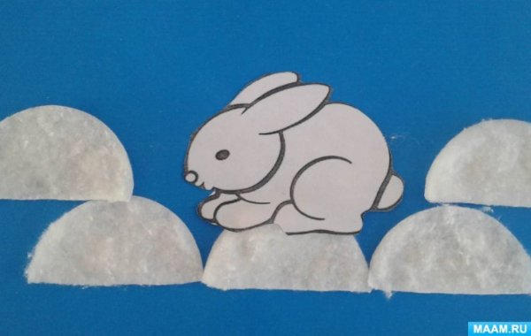 Аппликация зайчик из ваты