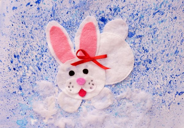 Поделка заяц из ватных дисков