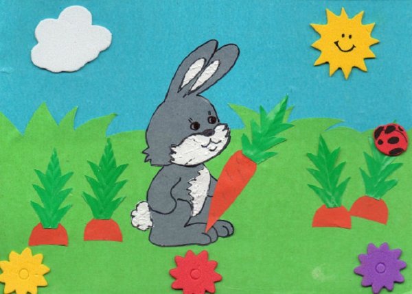 Зайчик аппликация для малышей