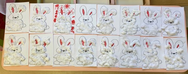 Аппликация зайчик из ваты