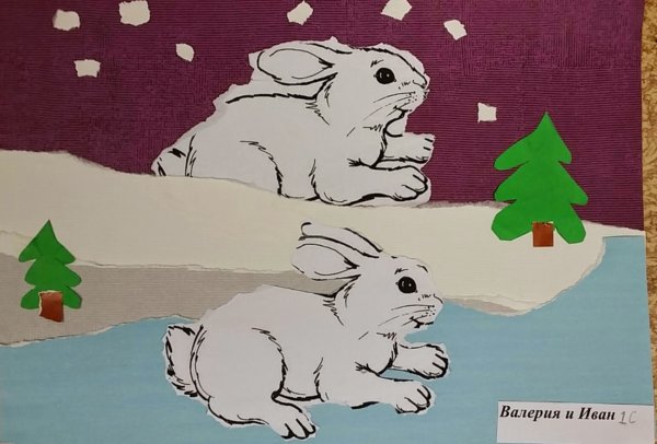 Зимняя аппликация с зайцем