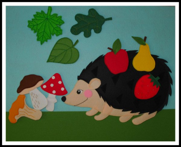 Аппликация Ежик с грибами