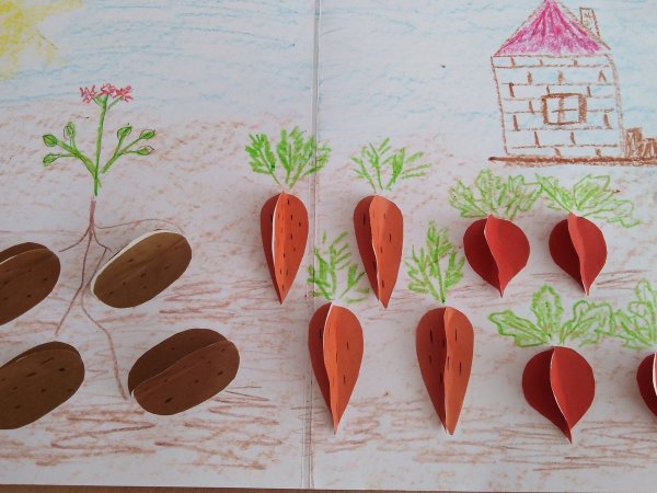 Овощи на грядке поделка для детей