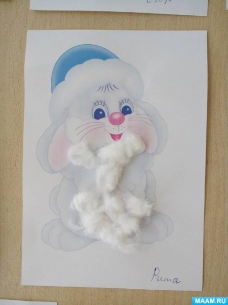 Аппликация зайчик из ваты