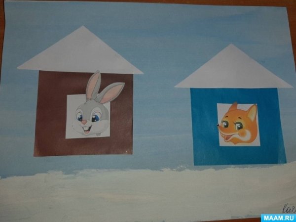 Аппликация избушка Ледяная и Лубяная средняя группа