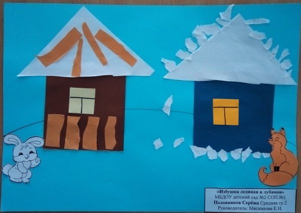 Аппликация избушка Ледяная и Лубяная