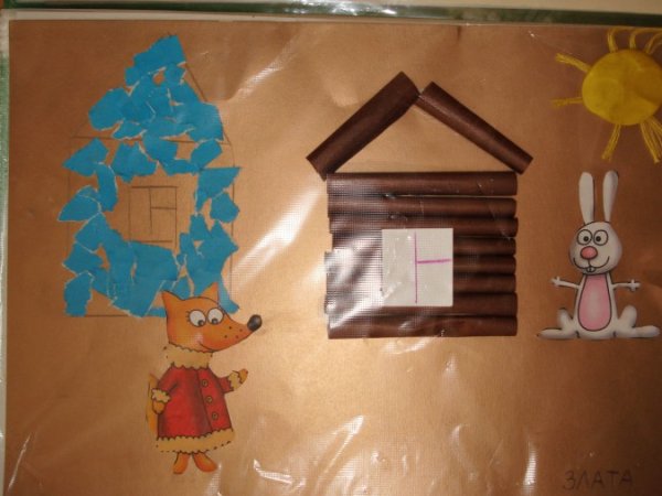 Аппликация избушка Ледяная и Лубяная средняя группа