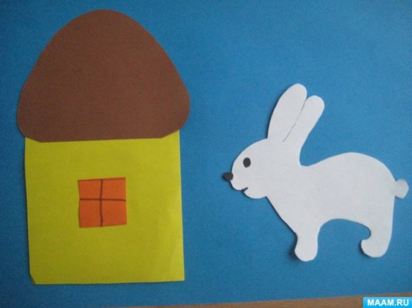 Аппликация в младшей группе домик для зайчика