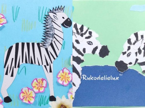 Аппликация Зебра из цветной бумаги шаблоны