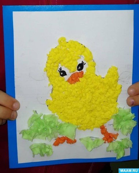 Аппликация цыпленок из салфеток