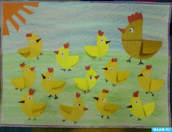 Курица с цыплятами аппликация младшая группа