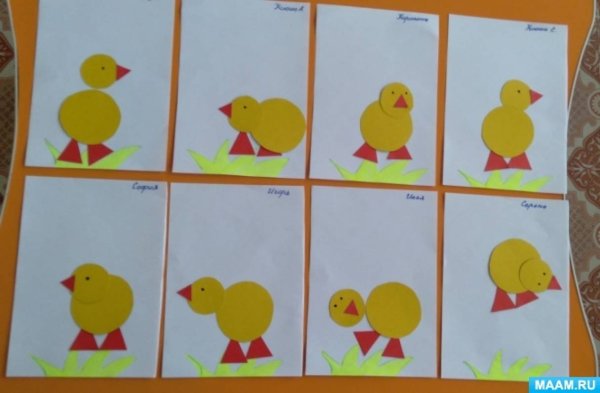 Аппликация цыпленок в младшей группе