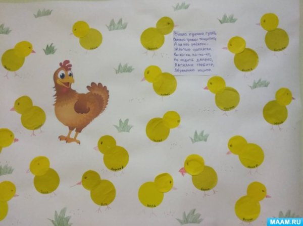 Курица с цыплятами аппликация младшая группа