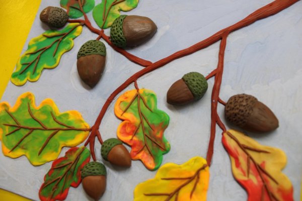 Аппликация из фетра дерево с желудями