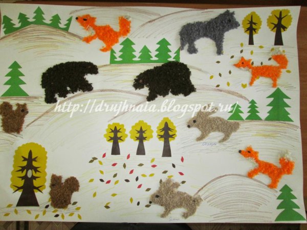 Аппликация на тему Дикие животные