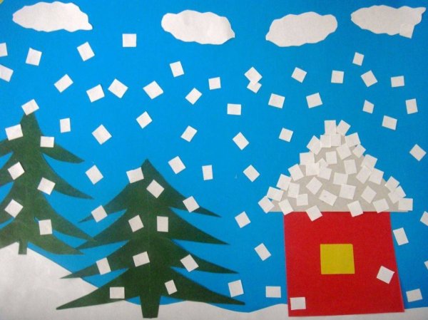 Зима в лесу аппликация Обрывная аппликация