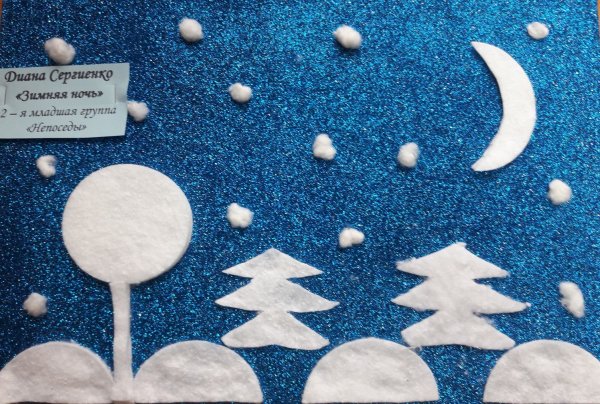 Аппликация из ватных дисков на тему зима