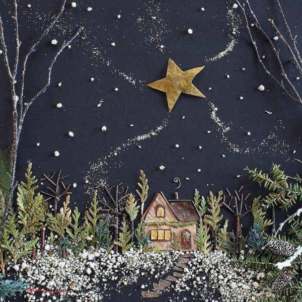 Панно из природных материалов зима