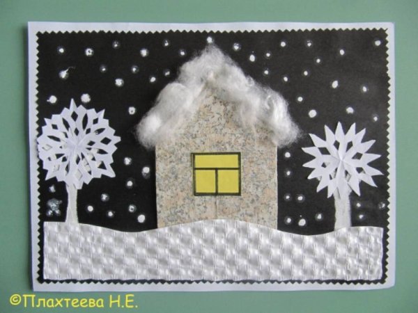 Аппликация домик в снегу