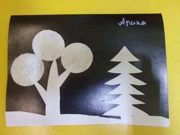 Аппликация зима ночь