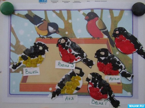 Лепка на тему зимующие птицы