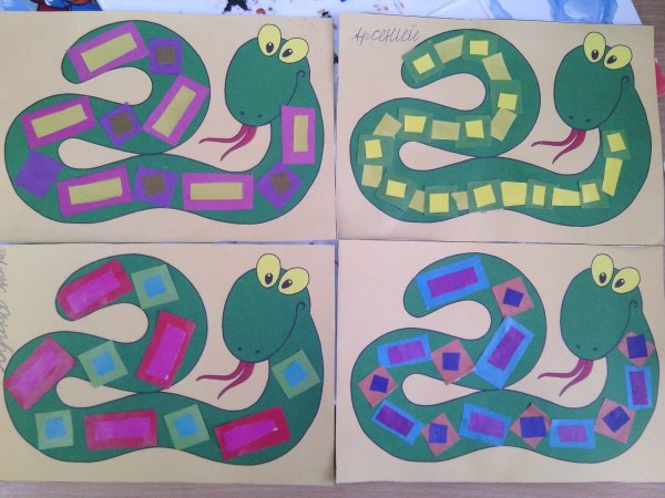 Змея аппликация из бумаги
