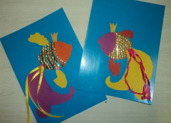 Золотая рыбка аппликация из бумаги