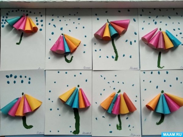 Аппликация разноцветные зонтики в старшей группе
