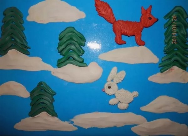 Зимняя аппликация из пластилина для детей