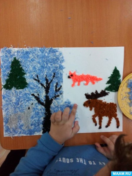 Аппликация из резаных ниток