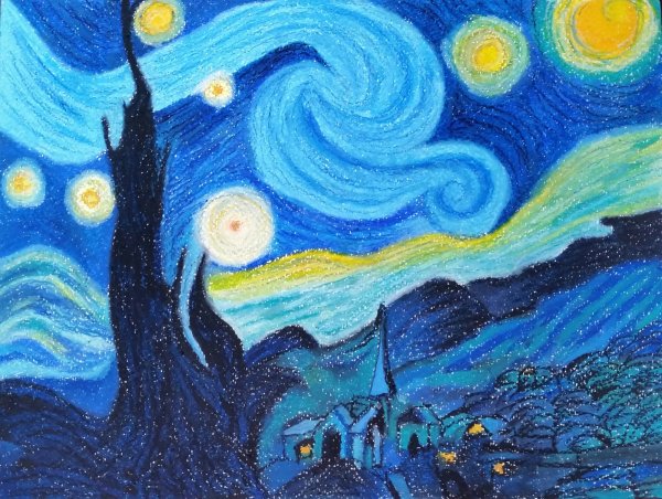 Ван Гог Звездная ночь пастелью